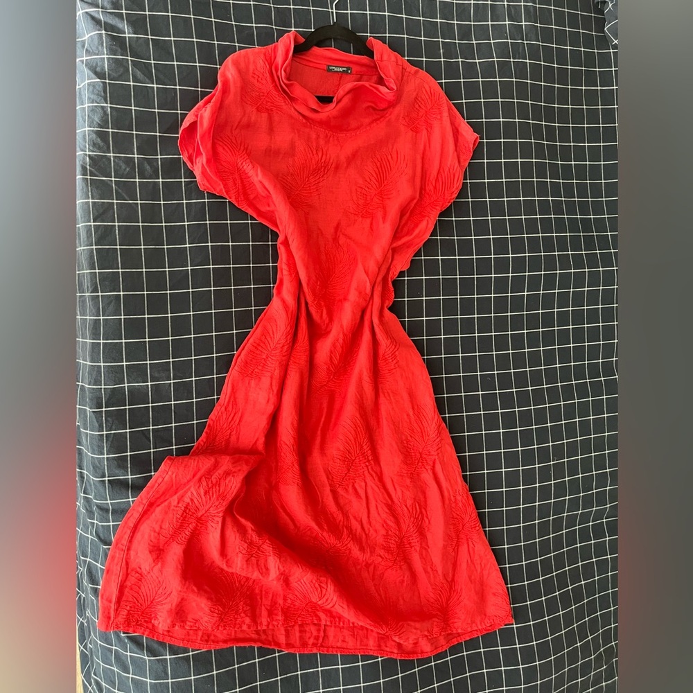 An Italian authentic linen and cotton red maxi summery dress